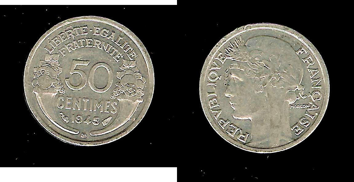 50 centimes Morlon, légère 1945 Beaumont-le-Roger SUP